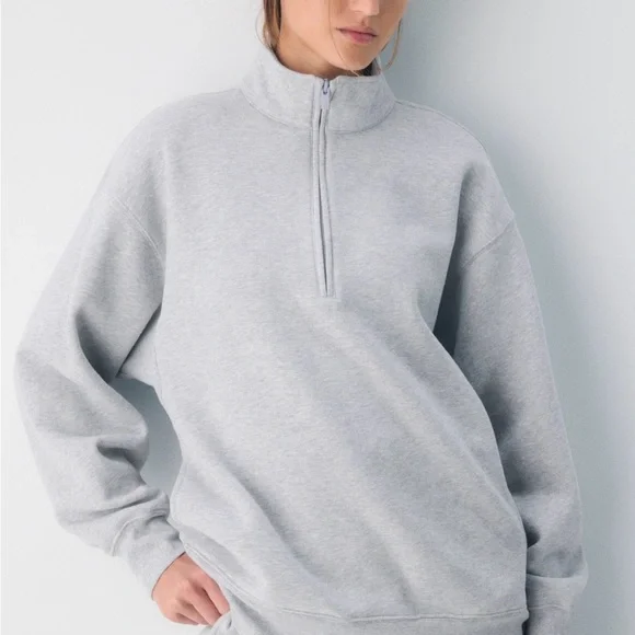 Aritzia cozy sweat fleece boyfriend half zip sweatshirt women’s size large - Picture 2 of 12